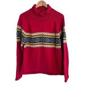 Hanna Andersson Holiday Nordic Sweater Womens XL Red Turtleneck Cotton Fair Isle